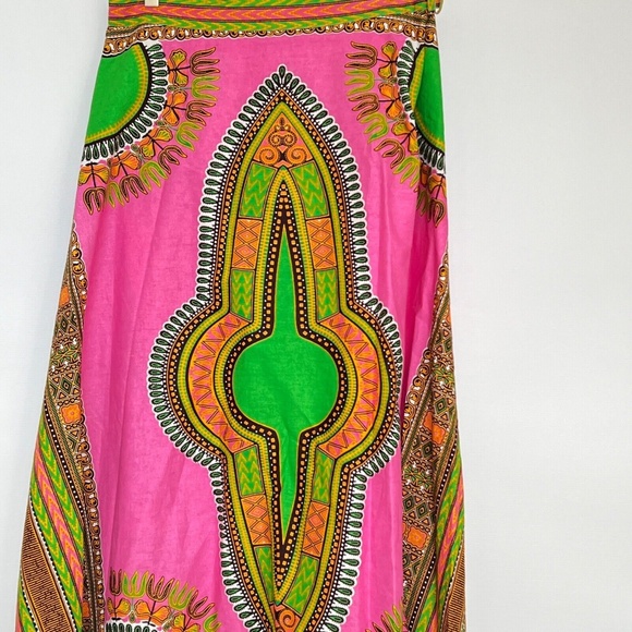 Look at Me Skirt Wrap 100% Cotton Maxi One Size India Pink Green Ties Ethnic - Picture 4 of 6